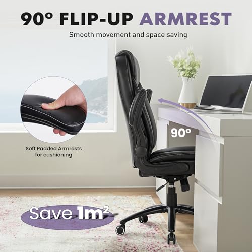 COLAMY Black Executive Desk Chair 300lbs Capacity with Ergonomic Lumbar Support