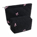 2Pcs Bowknot Makeup Bag Cute Bow Travel Cosmetic Bag Set for Women Girls Large Small Zipper Makeup Pouch for Purse Aesthetic Portable Toiletry Bag Organizer£¨Black£©