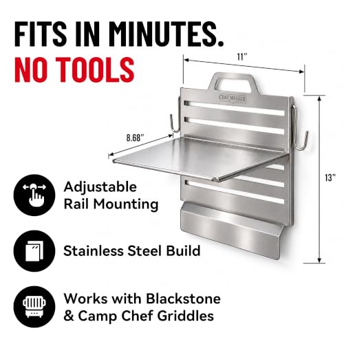 Chef Master Griddle Shelf & Steam Pan Insert Combo - Outdoor Grill Organizer with Adjustable Shelf & Steel Pan