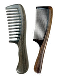 Buffalo Horn Comb Set - Fine and Wide Tooth Wooden Hair Combs for Men Women Variation of J-Wide Tooth & Fine Tooth
