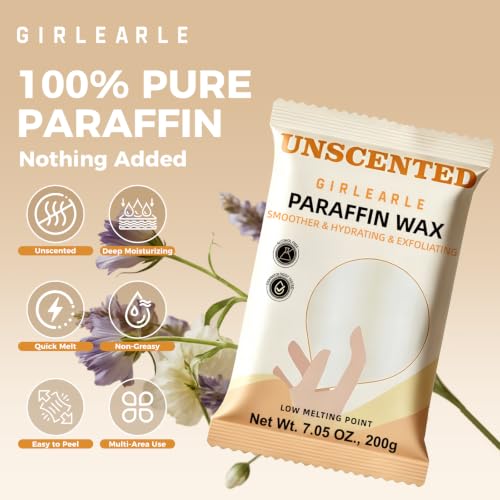 GIRLEARLE Unscented Paraffin Wax Refill Set 10x200g for Hands & Feet, Dry Skin Relief, Moisturizing, Compatible with All Wax Machines - White