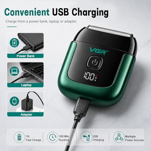VGR Mini Foil Shaver for Men - Green, Waterproof, 100-Minute Runtime