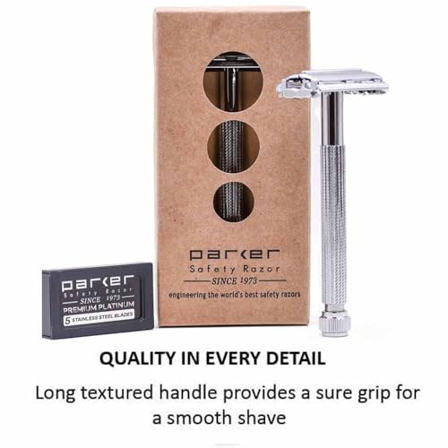 Parker 29L Chrome Safety Razor with Long Handle & Butterfly Open