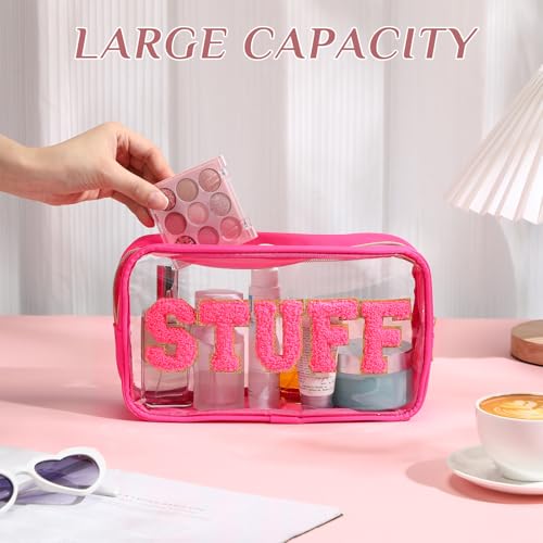 Clear Toiletry Bag for Mama and Baby - Bright Color, Pack of 4 with Chenille Letters