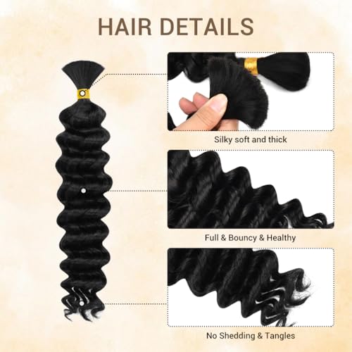 Deep Wave Human Hair Bundle for Braiding - 18 Inch 50g Natural Black #1B