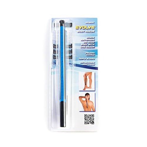 EVOLVE Back Hair Removal Razor - 16 Inch Extended Reach Foldable Handle Body Shaver with 4 Cartridges - Men Women Wet Dry Shaving Tool