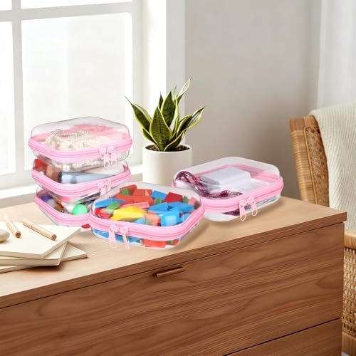 Clear Hard Zipper Cases Set - Pink, 6 Pack, 5 x 5 x 2 Inch