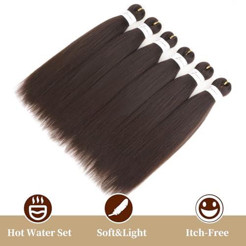 Pre Stretched Braiding Hair Extensions 20 Inch Dark Brown 6 Packs - Crochet & Twist Styles