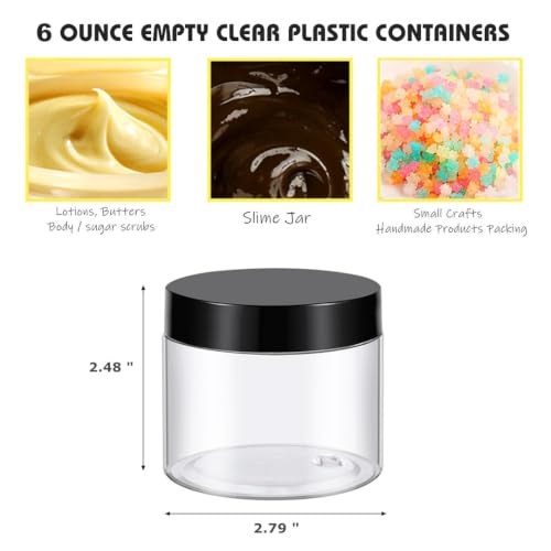 TUZAZO 6oz Clear Plastic Jars with Lids - 12 Pack Cosmetic & Storage Containers