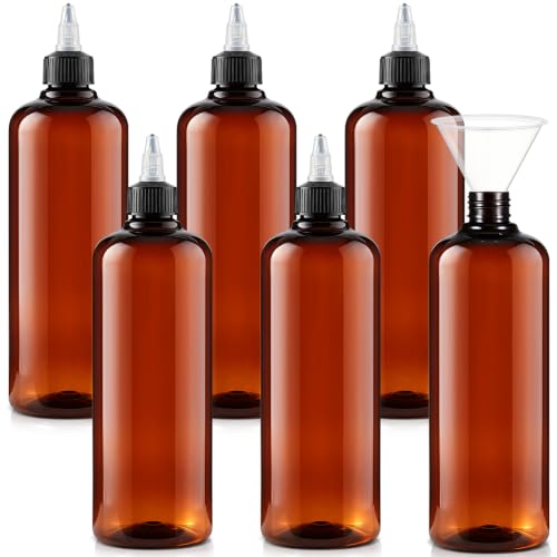 17 oz Amber Hair Oil Squeeze Bottles Pack of 12 with Funnels - Hair Care Applicators