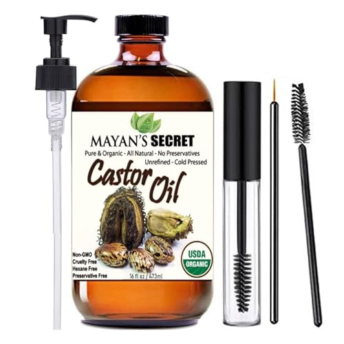 16 oz Organic Castor Oil for Hair Growth & Skin Care - Cold Pressed, Unrefined, Glass Bottle