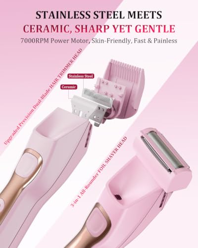 Pink Bikini Trimmer for Women 7000RPM Dual Head Electric Razor Gift