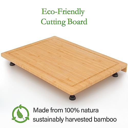 Gas Stove Cover Board with Legs & Juice Grooves - Adjustable Bamboo Noodle Board for Kitchen & RV