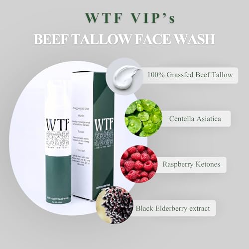 Grass Fed Beef Tallow Face Wash for Sensitive Skin - Gentle Moisturizing Cleanser, Centella, 4 oz