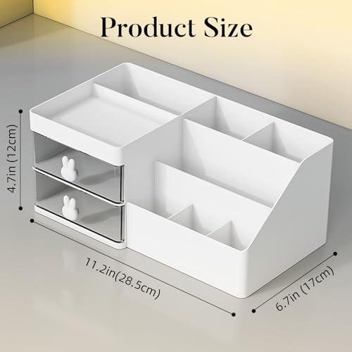 Makeup Organizer with Drawers for Vanity, Cosmetic Storage Box - White-Clear