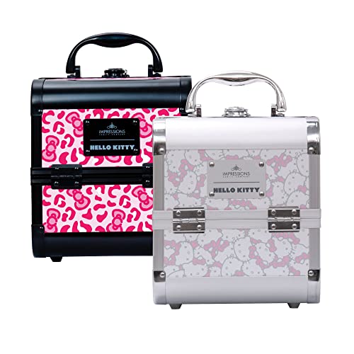 Impressions Vanity Hello Kitty SlayCube Makeup Travel Case with Durable Outer, Makeup Organizer Case in Portable Size with 2 Extendable Trays and Flip Top Mirror (Pink Animal)