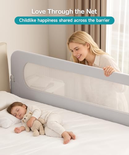 White 71-Inch Foldable Toddler Bed Rail with Double Crossbar Safety Guard – Hiravion