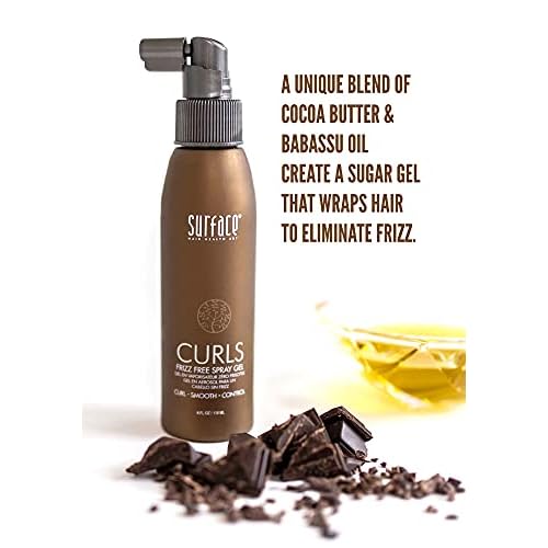 SURFACE Hair Curl Frizz Free Spray Gel, Lightweight Control With Cocoa Butter And Babassu Oil, For Curly Or Straight Hair 4 Fl. Oz.