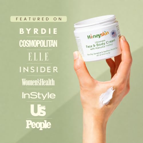 Honeyskin Organic Manuka Honey Face & Body Moisturizer 8oz - Sensitive Skin Hydrating Cream - Original