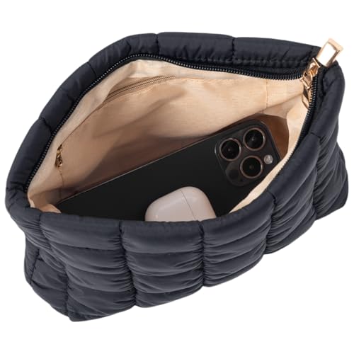 CECKQUE Black 5 Quilted Makeup Bag with Pearl Bracelet - Puffer Cosmetic Organizer