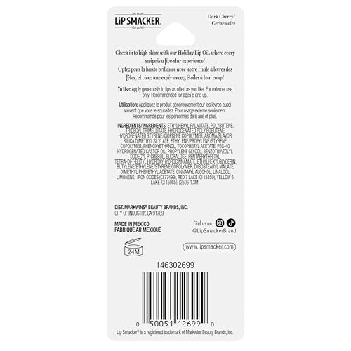 Lip Smacker Holiday Lip Oil, Nourishing Lip Treatment with Shine, Moisturizing Winter Lip Care, Holiday Gift & Stocking Stuffer - Dark Cherry (Pack of 2)