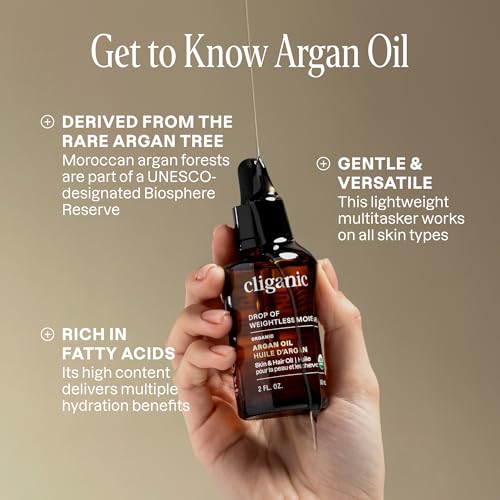 Cliganic Organic Argan Oil 8 oz - Pure Cold Pressed Multi-Purpose Face & Hair Oil