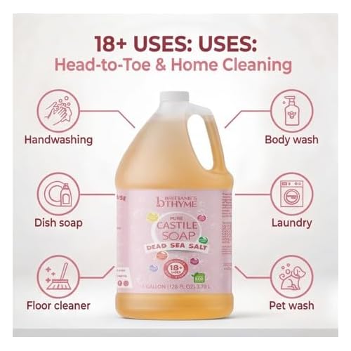Brittanie's Pure Organic Castile Liquid Olive Oil Soap Refill, Dead Sea Salt, 1 Gallon | Face, Body Wash, Dishes, Pets & Laundry | Vegan & Gluten Free Non-GMO