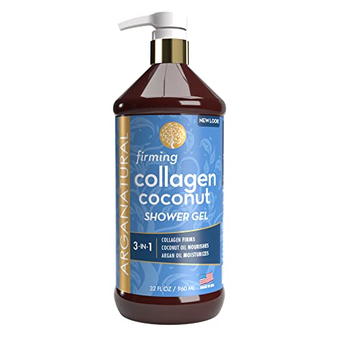 Arganatural Collagen & Coconut Shower Gel - Moisturizing Body Wash with Argan Oil, Firming Formula, 32 oz