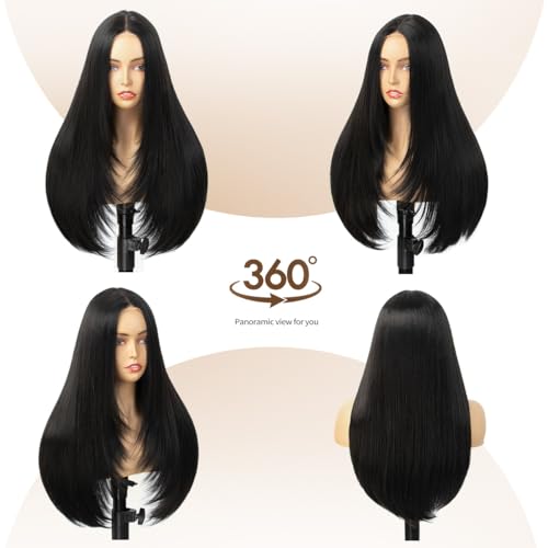 Long 26 Inch Lace Front Wig - Natural Black 200 Density, 4x1 Closure - Black