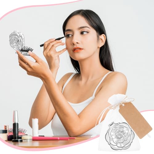 Silver Rose Compact Mirror with Brush Bulk Set - Wedding & Party Favors