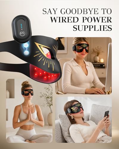 XSSNVV Black Red Light Therapy Eye Mask 630nm/850nm Cordless, 48 LEDs