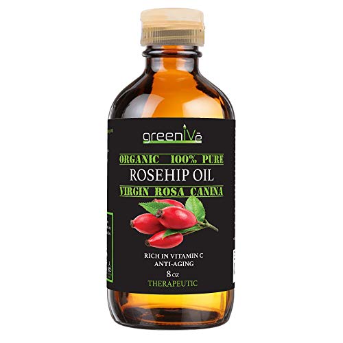 GreenIVe Organic Rosehip Oil 8 Fl Oz - Pure Cold Pressed Skin & Hair Treatment
