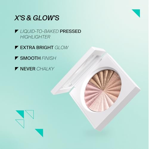 Pressed Powder Highlighter - Face Makeup | X¡¯s & Glow¡¯s - 4 Shades in 1 Pan | Pearl Shimmer Liquid-To-Baked Powder Highlighter | Refillable Pan | Cruelty-Free Beauty Essential | 7g