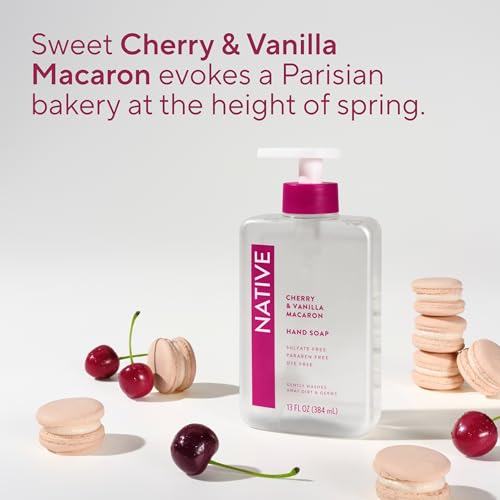 Native Liquid Hand Soap Pack of 6 - Cherry & Vanilla Macaron Scent, Non-Drying, Plant-Based, 13 Fl Oz