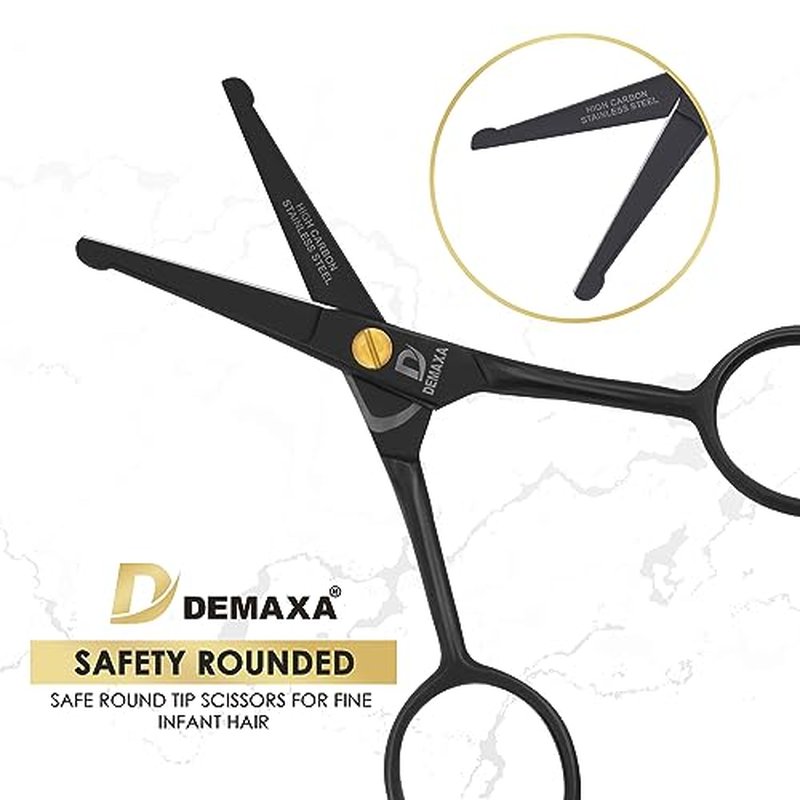 4.5" Round Tip Safety Mustache Scissors Beard Scissors with 1 Mustache Comb, 1 Beard Comb & Soft Pouch ? Best Facial Hair Shears for Beard Mustache Trimming Nose & Ear Hair