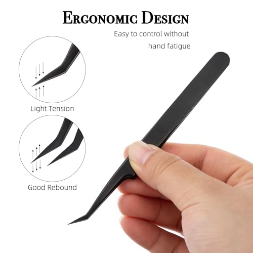 Eyelash Tweezers for Lash Extensions (Set of 4), Professional Lash Extension Tweezers Kit, Lash Tweezers for Mega Volume, Isolation & Classic False Lashes