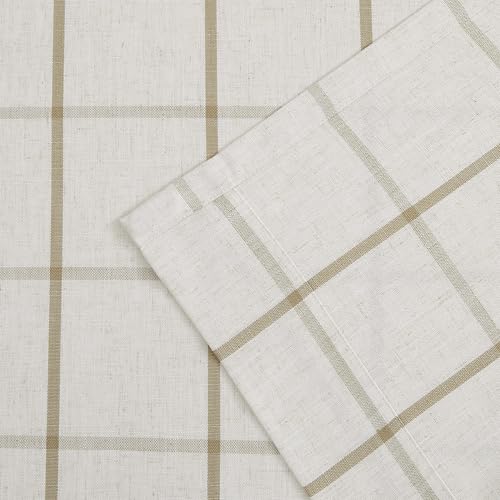 Vision Home Flax Linen 60x95 Inch Plaid Pinch Pleated Semi Sheer Curtains Pack of 2