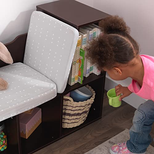 KidKraft Wooden Bookcase with Reading Nook & Gray Cushion - Espresso, 46.46x15.16x5.04 in