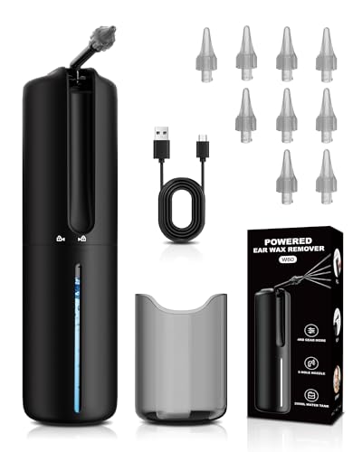 Electric Ear Wax Removal Kit Black, 4 Modes, 10 Nozzles, Waterproof
