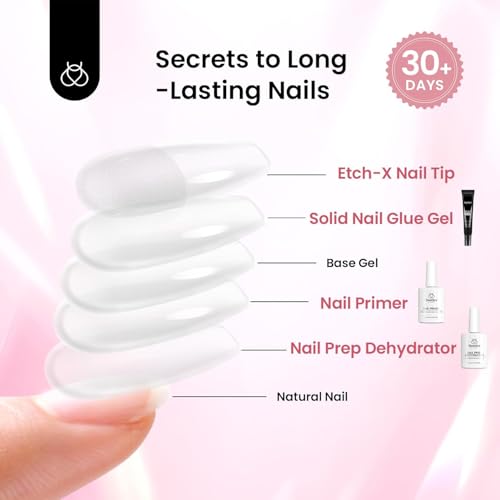 Beetles Gel Nail Kit Medium Almond with 576 Half Matte Nail Tips & UV Lamp (B-Almond M 576pcs)
