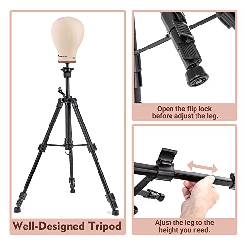 Heavy Duty Wig Stand with Adjustable Height and Black Finish for Making Wigs