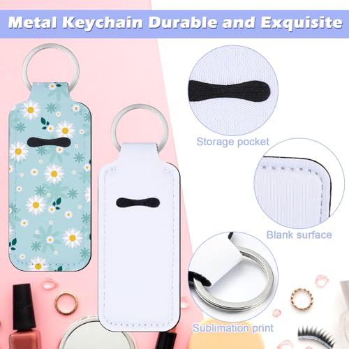 Ferreve 100 Pcs Sublimation Lipstick Holder Keychain Bulk Blank Lipstick Balm Gloss Holder Neoprene Blanks Portable Protective Cases for Women DIY Key Ring Travel Supplies