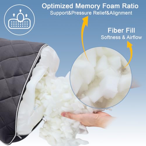 KISSKI Cooling Body Pillow for Adults Dark Gray Adjustable Memory Foam Long Pillow
