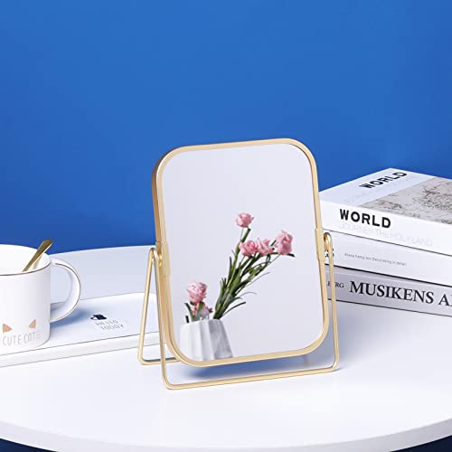 Gold Double Side Square Vanity Mirror with 360 Rotation for Makeup & Home Decor