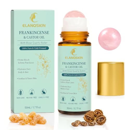 1PCS Frankincense and Castor Oil Rose Quartz Roller Ball for Skin & Hair Care