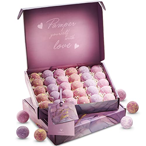 Lavender Bath Bombs Gift Set - 30pc Natural Spa Bubble Bath Accessories