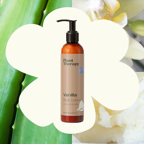 Plant Therapy Vanilla Body Lotion with Aloe and Shea 8 oz Sweet Vanilla Scent, Naturally Moisturizing Ingredients, Soothes & Nourishes Skin