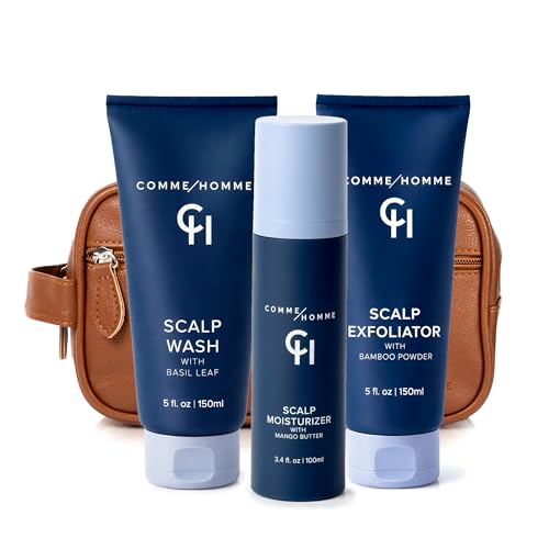 Comme Homme Bald Head Care Kit with Wash, Exfoliator, Moisturizer, & Bag