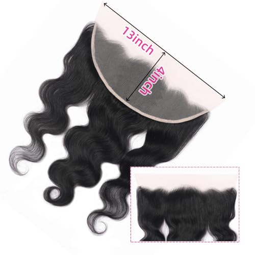 14 Inch Natural Black Lace Frontal Closure Body Wave Human Hair Extensions - Pre-Plucked HD Lace, Unprocessed Brazilian Virgin Hair