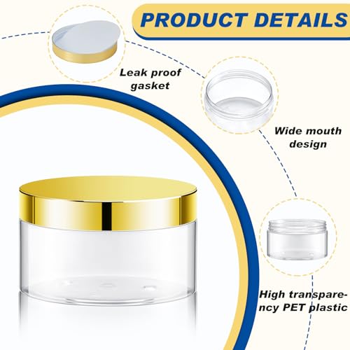 Clear 8 oz Cosmetic Jars with Gold Lids & Labels - Pack of 24 - Variation: Gold Lid / 8 oz